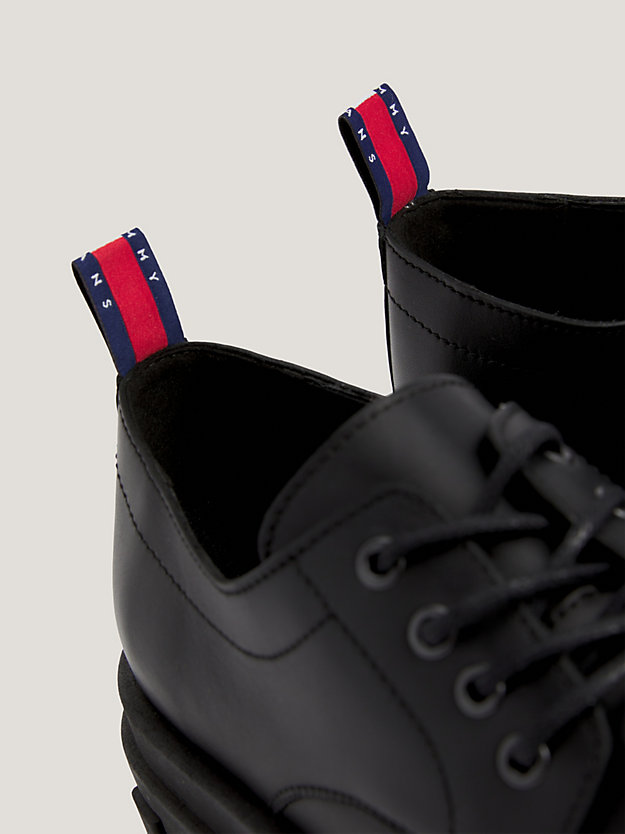 black leather chunky cleat shoes for men tommy jeans