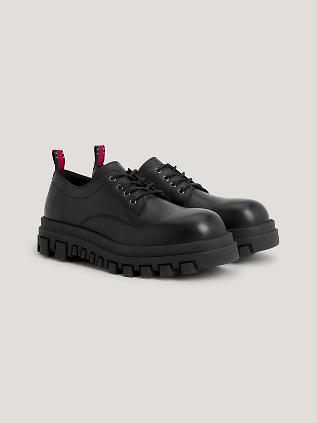 black leather chunky cleat shoes for men tommy jeans