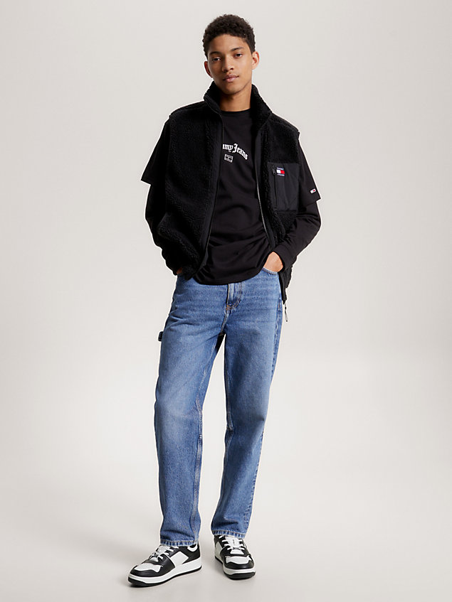 black ledersneaker im basketball-stil für herren - tommy jeans