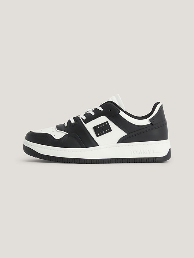 black leather basketball trainers for men tommy jeans