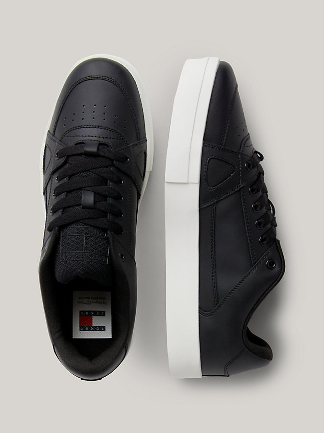 black essential leather cupsole trainers for men tommy jeans