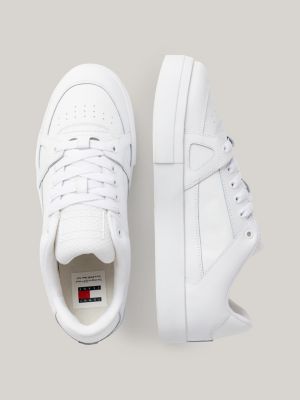 white essential cupsole-sneaker aus leder für herren - tommy jeans