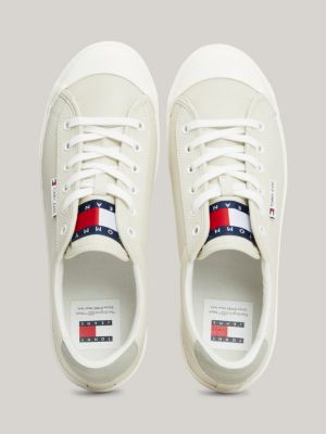 beige logo bumper sole leather trainers for men tommy jeans