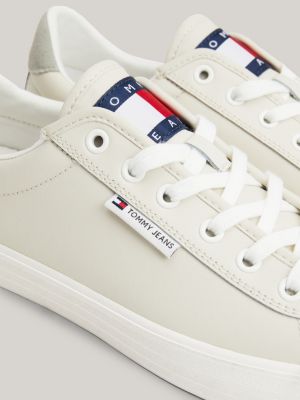 beige logo bumper sole leather trainers for men tommy jeans