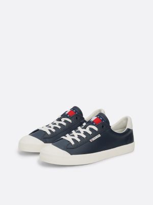 sneakers in pelle con punta rinforzata e logo blu da uomini tommy jeans