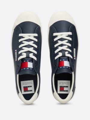 sneakers in pelle con punta rinforzata e logo blu da uomini tommy jeans