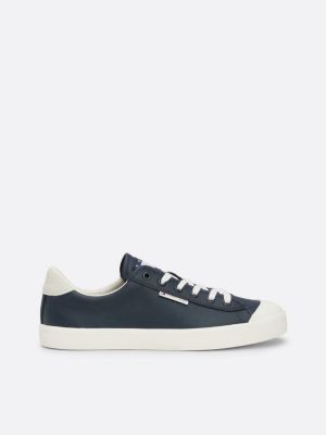 sneakers in pelle con punta rinforzata e logo blu da uomini tommy jeans