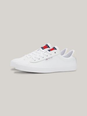 zapatillas de piel con suela reforzada y logo white de hombres tommy jeans