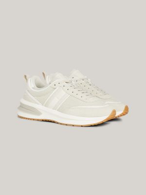 Leather Chunky Sole Runner Trainers, Beige