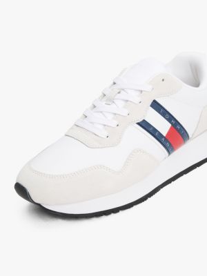 wit sneaker met gemengde texturen en profiel voor heren - tommy jeans