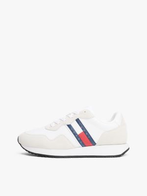 wit sneaker met gemengde texturen en profiel voor heren - tommy jeans