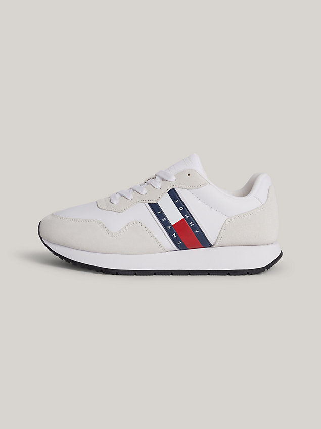 white essential modern suede cleat runner trainers for men tommy jeans