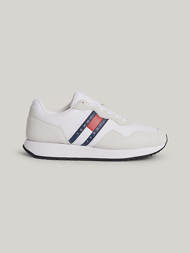 white essential modern suede cleat runner trainers for men tommy jeans