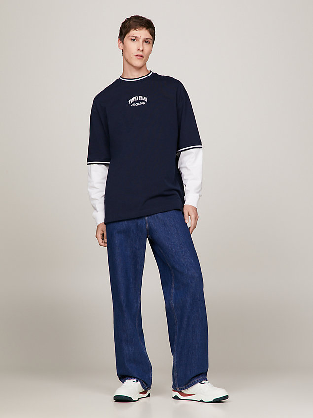 blue mid-top basketball-sneaker aus leder für herren - tommy jeans