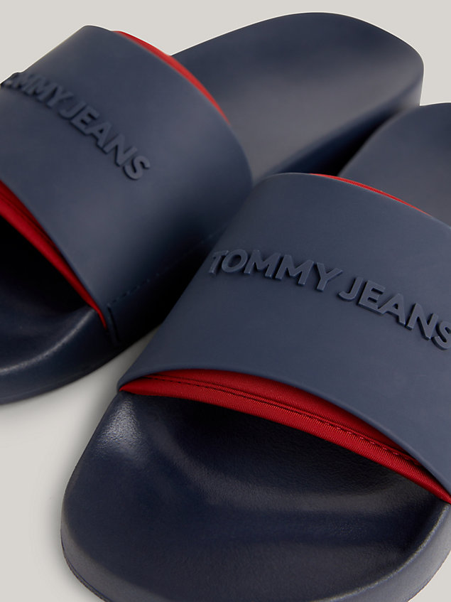 blue logo embossed pool slides for men tommy jeans