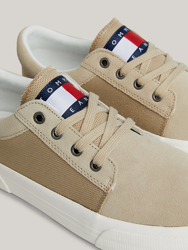 khaki suede skate derby trainers for men tommy jeans