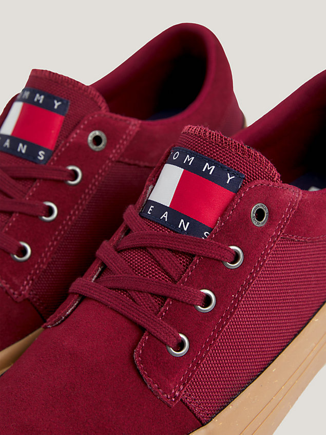 red suede skate derby trainers for men tommy jeans
