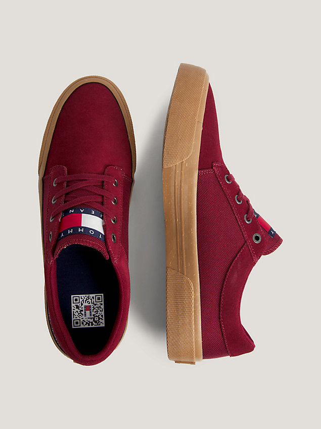red suede skate derby trainers for men tommy jeans