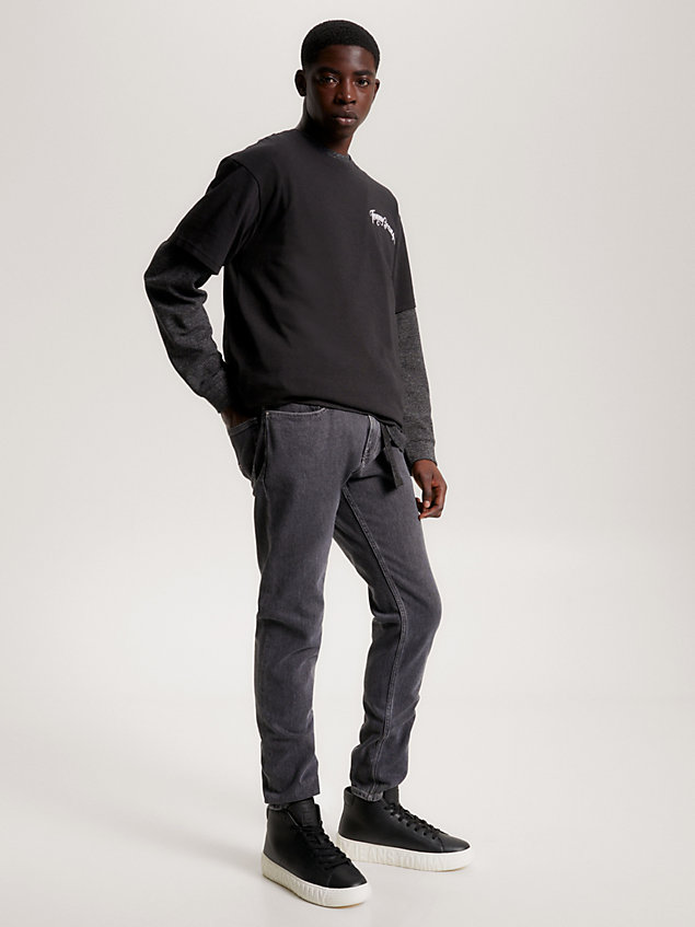 black mid-top ledersneaker mit cupsole und logo für herren - tommy jeans