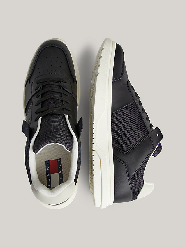 black mixed cupsole fine cleat leather trainers for men tommy jeans