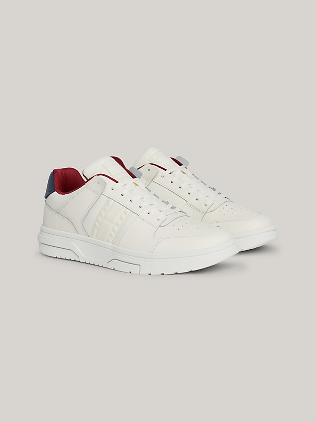white mixed cupsole fine cleat leather trainers for men tommy jeans
