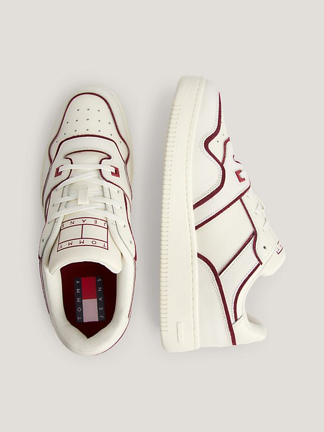 white tonal piping leather basketball trainers for men tommy jeans