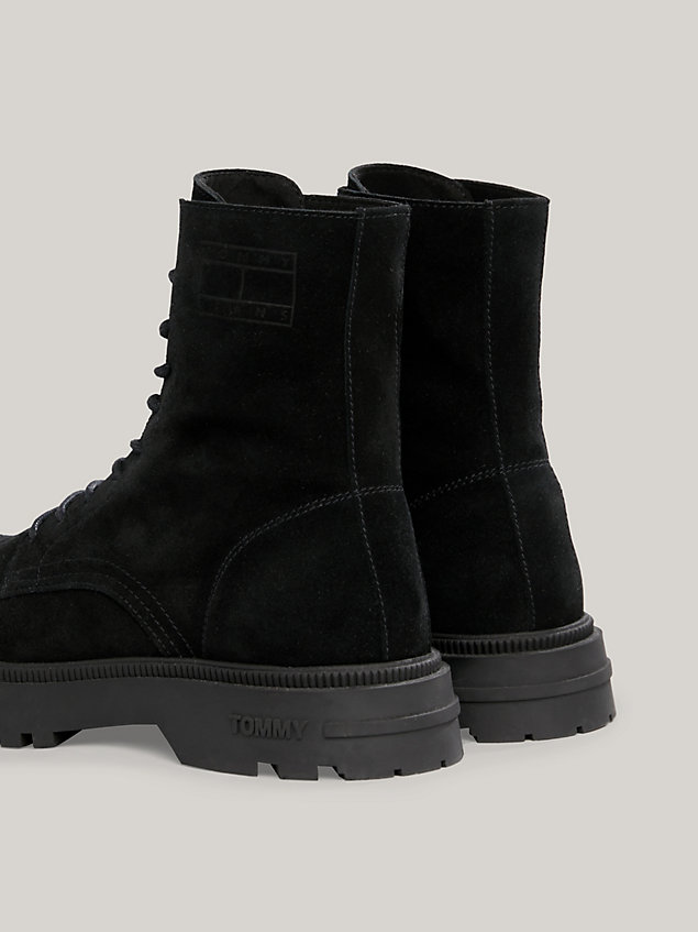black suede lace up cleat mid boots for men tommy jeans