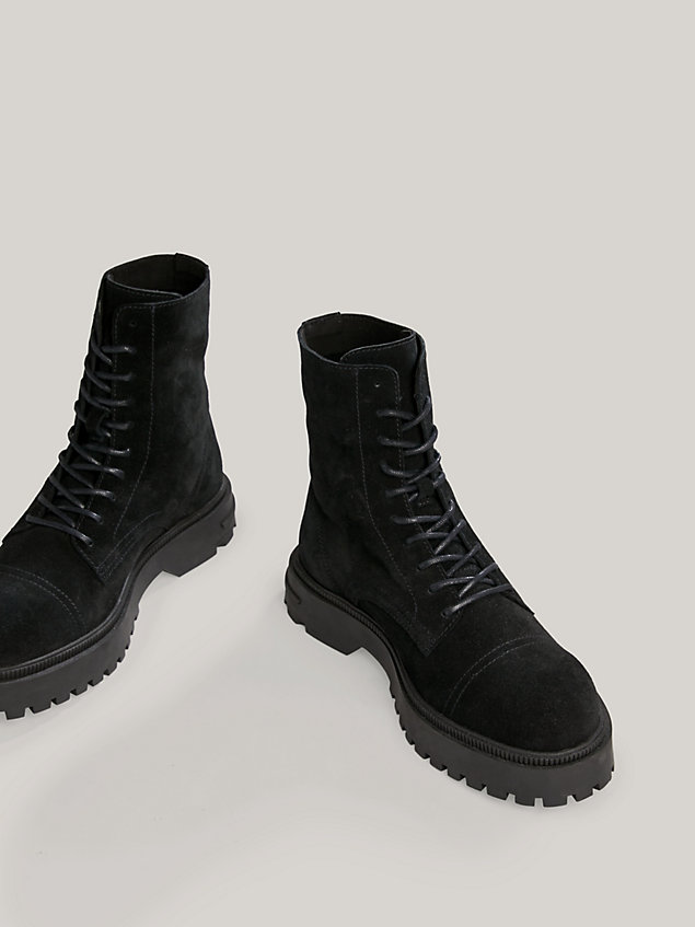 bottes mi-mollet en daim crantées à lacets black pour hommes tommy jeans