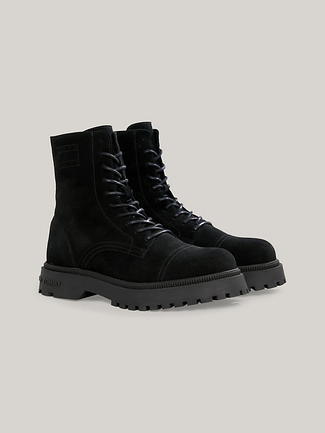 black suede lace up cleat mid boots for men tommy jeans