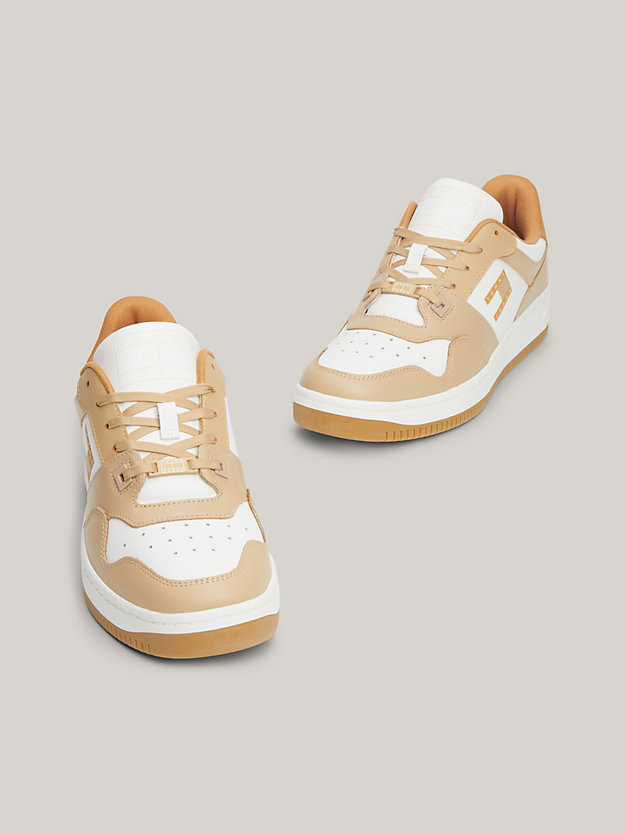 beige retro leather basketball fine-cleat trainers for men tommy jeans