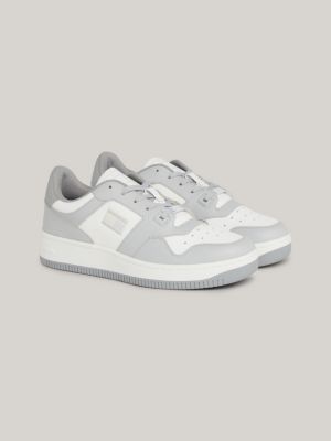 sneakers rétro stile basket in pelle grey da uomini tommy jeans