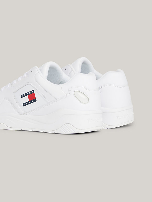 white leather contrast panel cupsole trainers for men tommy jeans