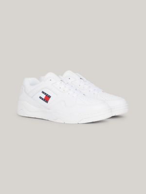 Leather Contrast Panel Cupsole Trainers | White | Tommy Hilfiger