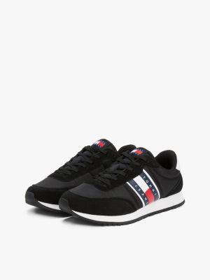 black mixed texture contrast midsole trainers for men tommy jeans