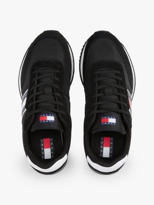 black mixed texture contrast midsole trainers for men tommy jeans