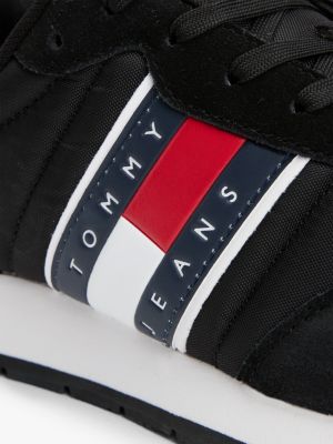 black mixed texture contrast midsole trainers for men tommy jeans