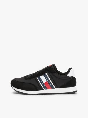 black mixed texture contrast midsole trainers for men tommy jeans