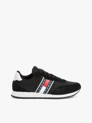 black mixed texture contrast midsole trainers for men tommy jeans