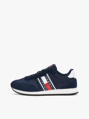 blue mixed texture contrast midsole trainers for men tommy jeans