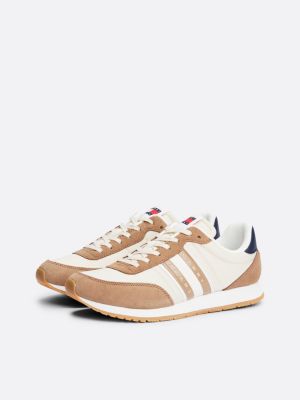 sneakers running essential con mix di texture beige da uomini tommy jeans