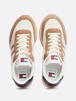 sneakers running essential con mix di texture beige da uomini tommy jeans