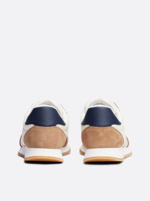 sneakers running essential con mix di texture beige da uomini tommy jeans