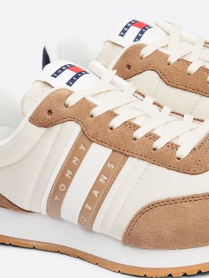 sneakers running essential con mix di texture beige da uomini tommy jeans