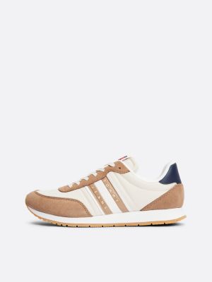 sneakers running essential con mix di texture beige da uomini tommy jeans