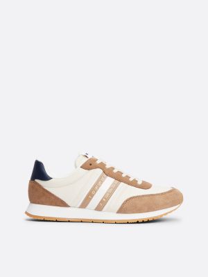 sneakers running essential con mix di texture beige da uomini tommy jeans