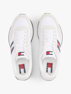 white mixed texture contrast midsole trainers for men tommy jeans