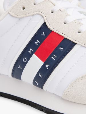 white mixed texture contrast midsole trainers for men tommy jeans