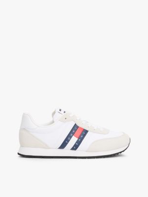 sneakers con mix di texture white da uomini tommy jeans