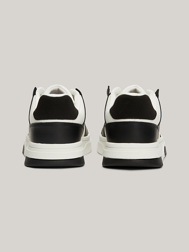 black leather colour-blocked cupsole trainers for men tommy jeans