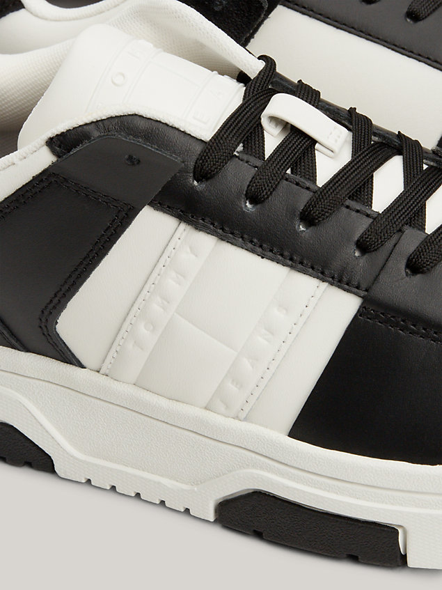 black leather colour-blocked cupsole trainers for men tommy jeans